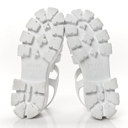 Prada Foam Rubber Metal Triangle Logo Monolith 55mm Cage Sandals 41 White 5 of 8