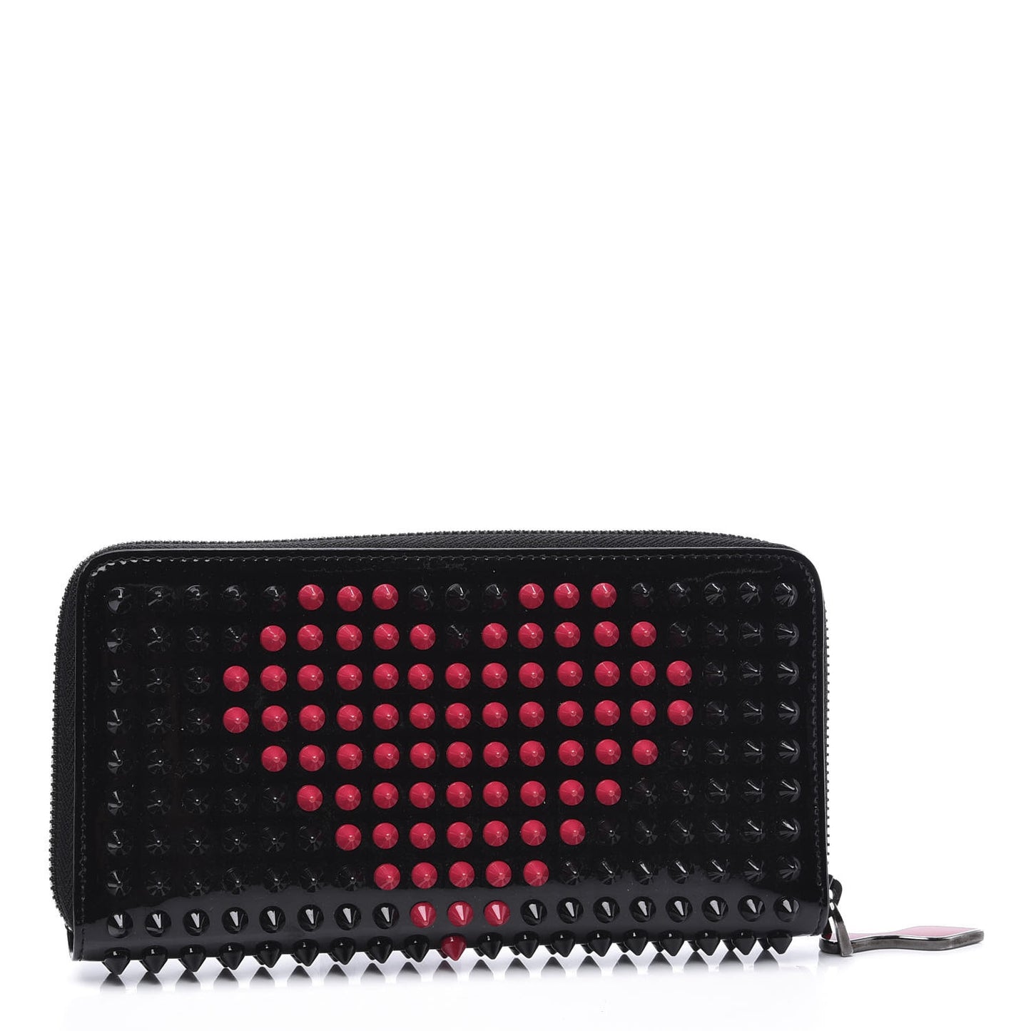 Patent Panettone Spiked Valentines Zip Around Wallet Black Fuchsia
