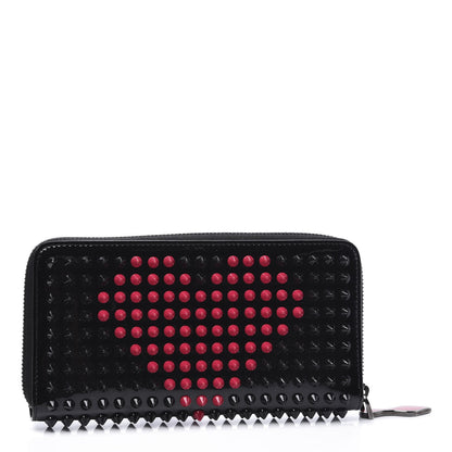 Christian Louboutin Patent Panettone Spiked Valentines Zip Around Wallet Black Fuchsia 2 of 9