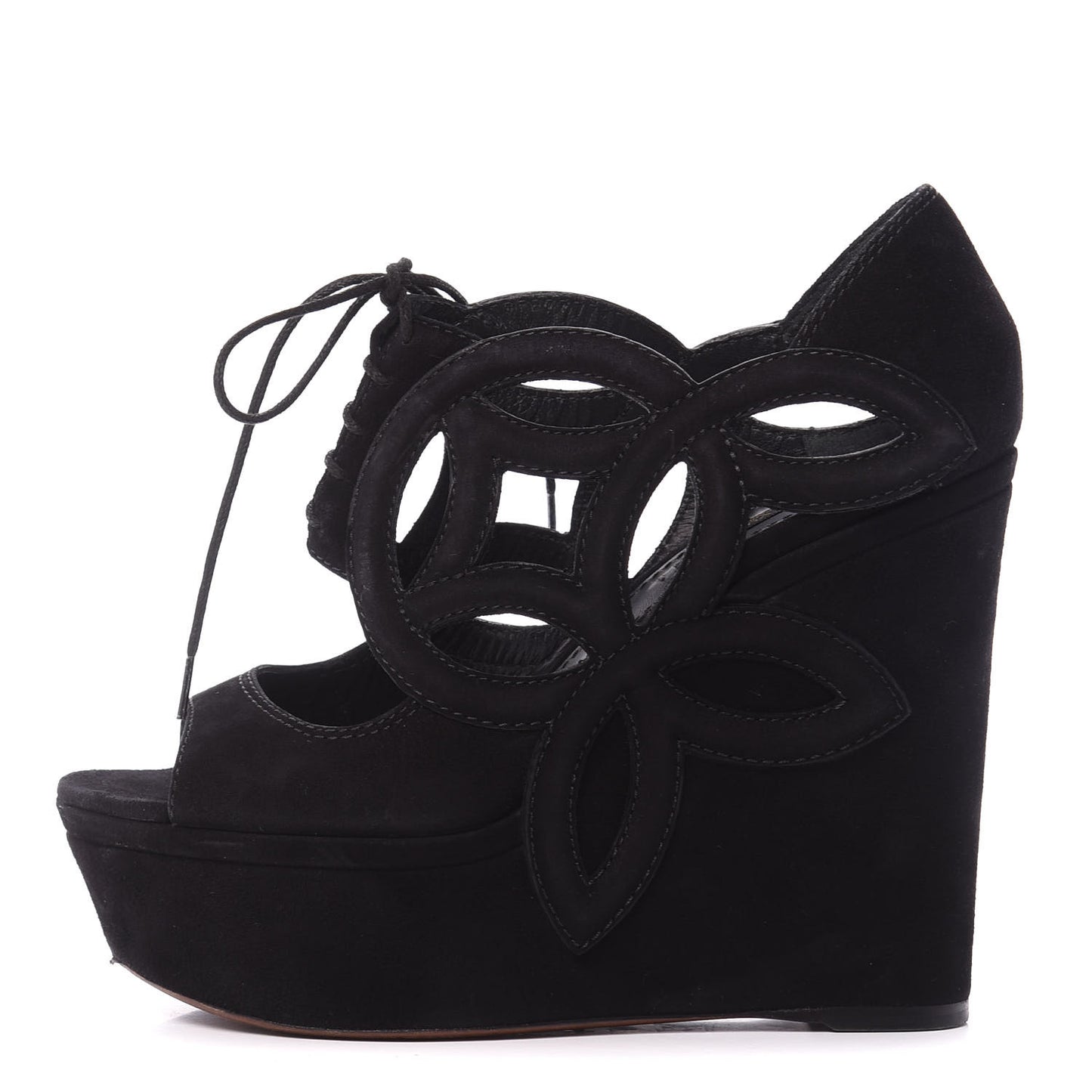 Suede Cutout Wedge Sandals 37 Black