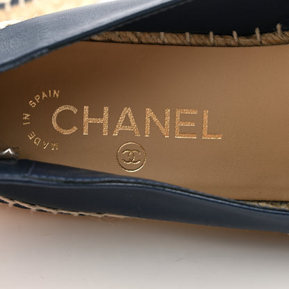 Chanel Lambskin Shiny Calfskin CC Espadrilles 39 Navy Blue Beige Black 7 of 9