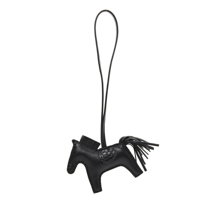 Hermes Milo Lambskin Matte Alligator Touch Grigri Rodeo Horse Bag Charm PM So Black 1 of 5
