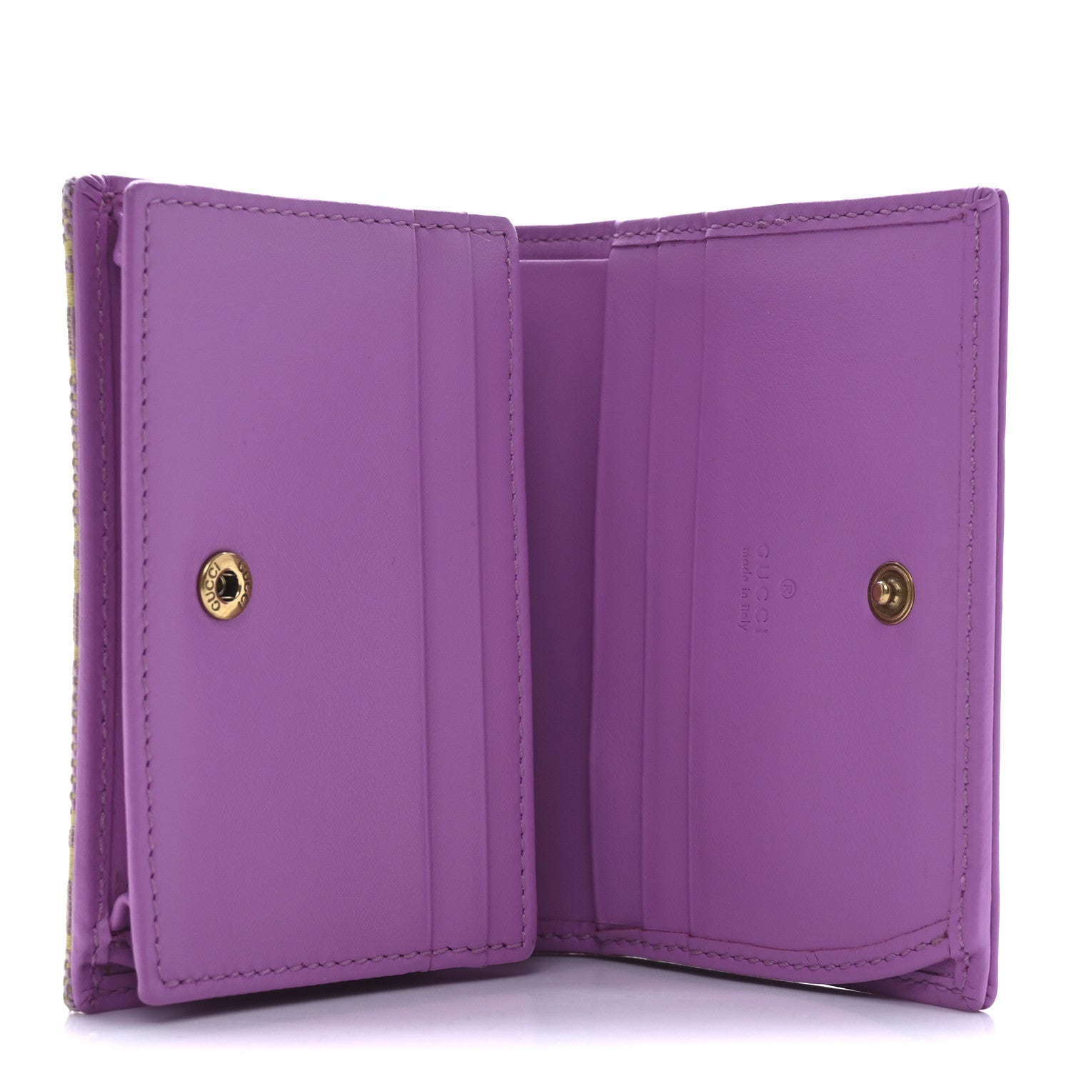 Gucci Moire Calfskin Monogram Bi-Fold Card Case Lilac Yellow