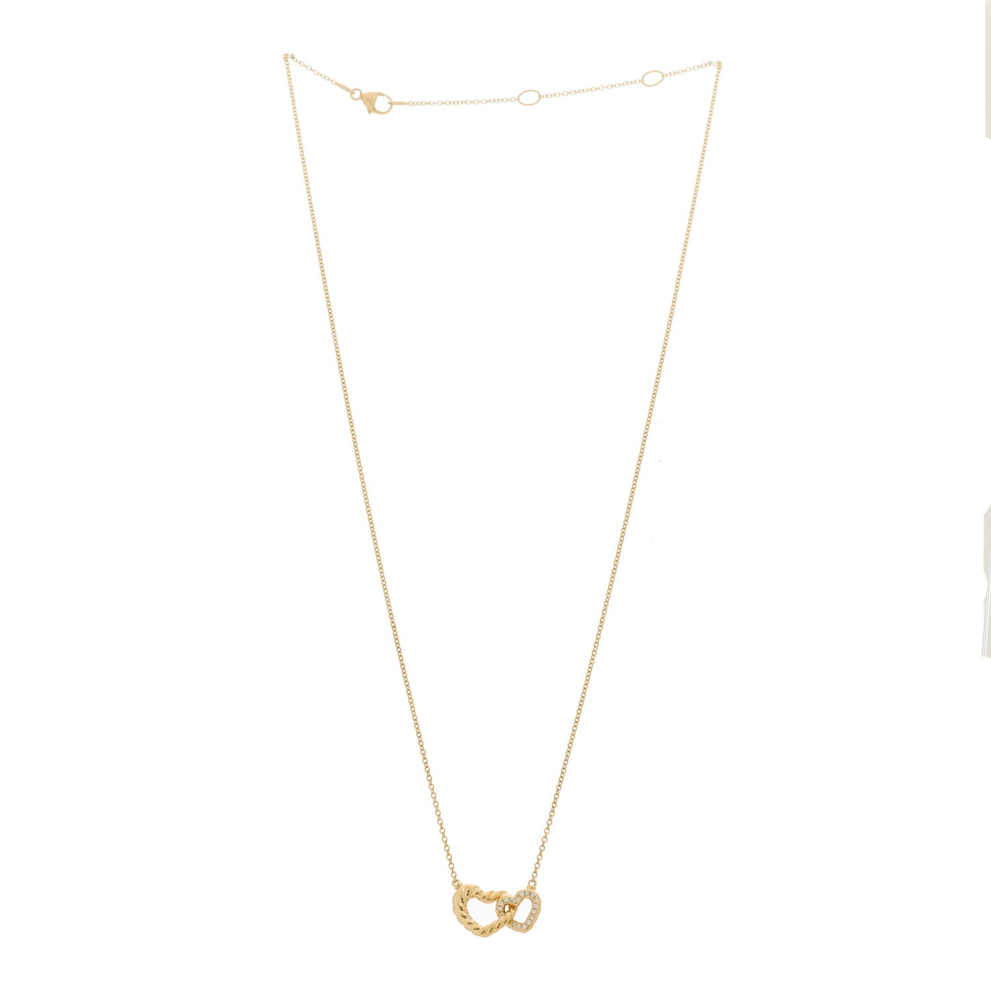 18K Yellow Gold Diamond Cable Collectibles Interlocking Heart Pendant Necklace