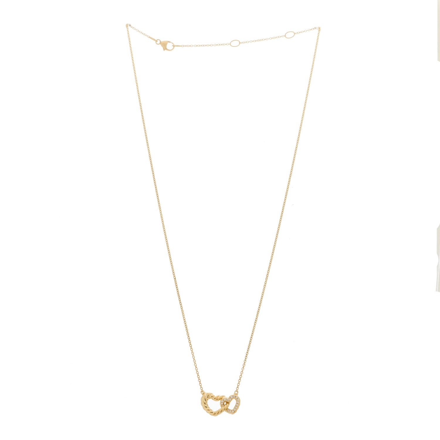 David Yurman 18K Yellow Gold Diamond Cable Collectibles Interlocking Heart Pendant Necklace 3 of 6