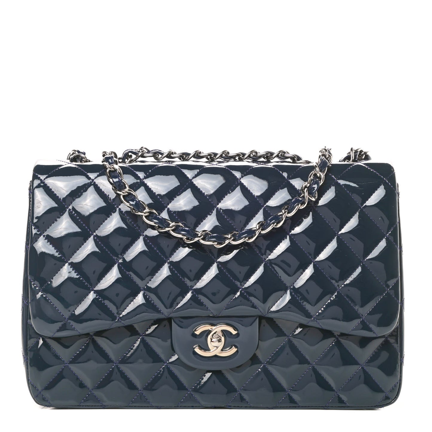 Patent Quilted Jumbo Single Flap Navy