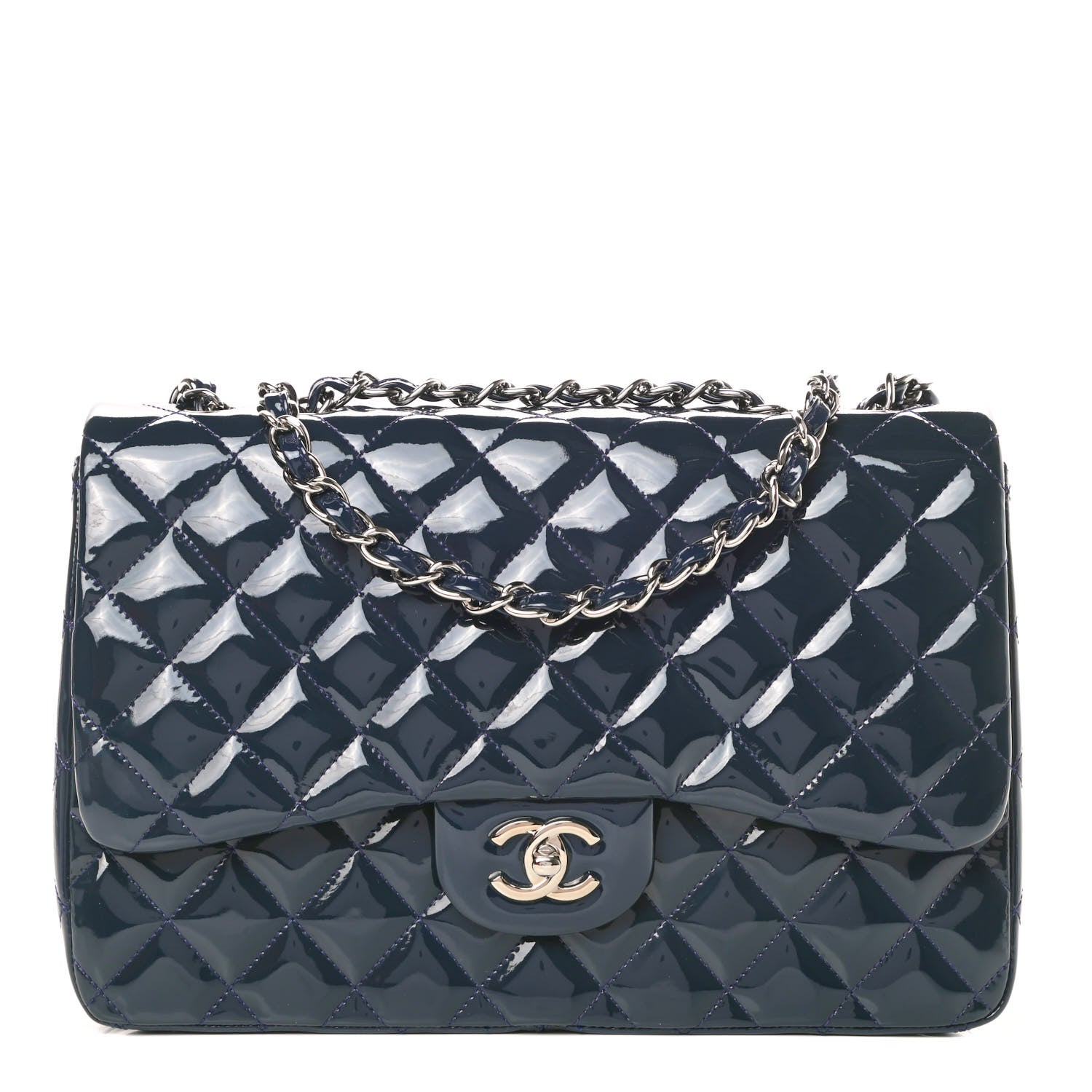 Chanel Patent Quilted Jumbo Single Flap Navy 1 of 13