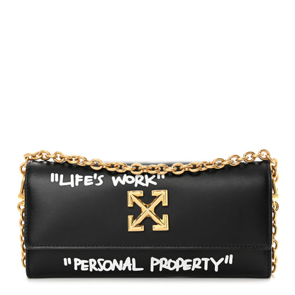Off-White Calfskin Jitney Quote Flap Wallet On Chain Black 1 of 11