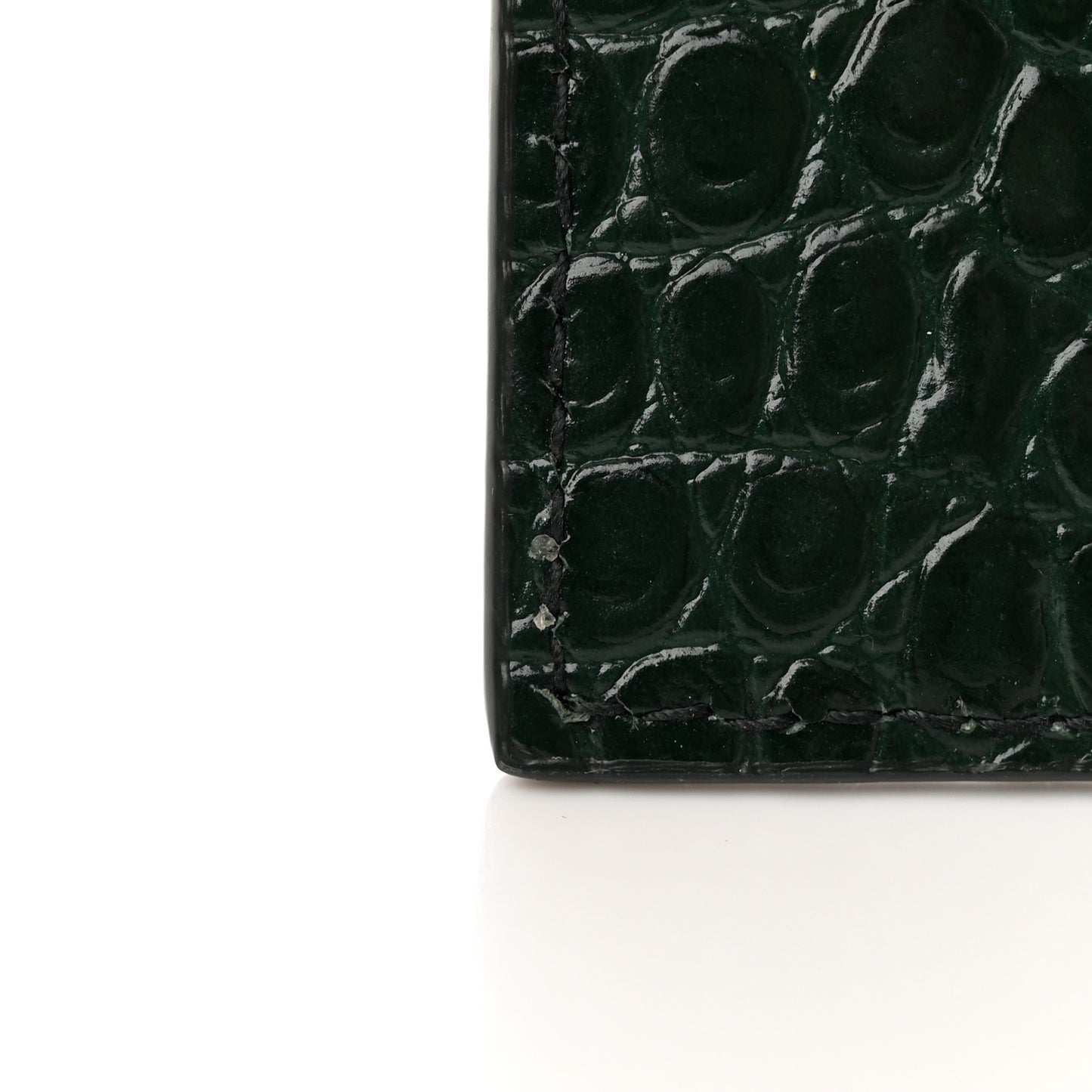 Calfskin Crocodile Embossed Uptown Monogram Clutch Dark Green