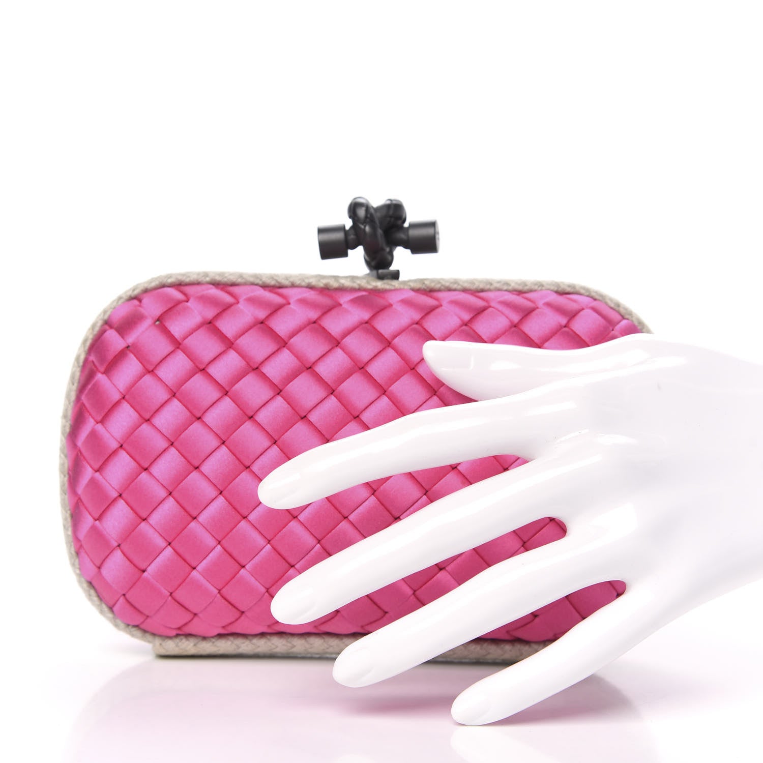 Bottega Veneta Satin Intreccio Impero Knot Clutch Rosa Shock 2 of 9