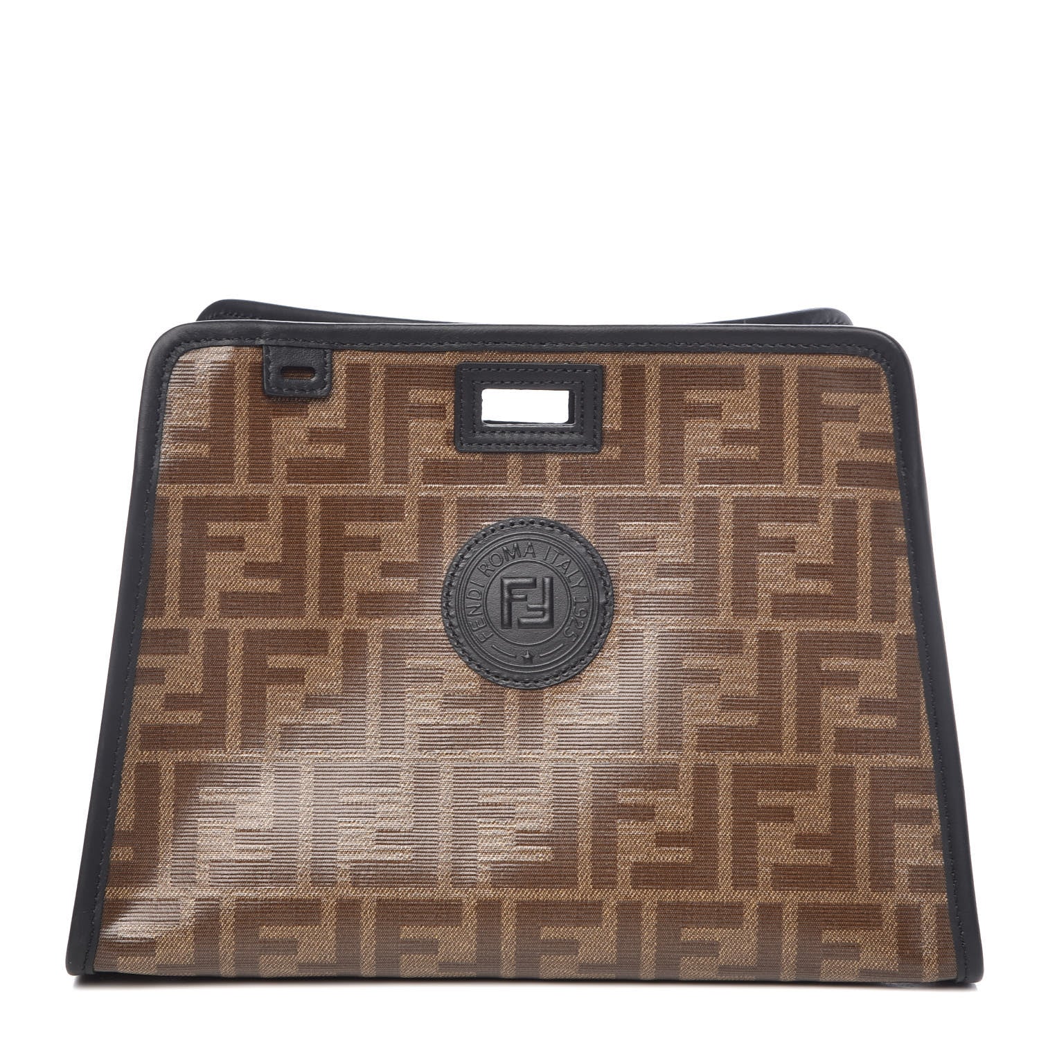 Fendi Glazed Fabric Vitello Century FF 1974 Stamp Patch Mini Peekaboo Defender Cover Mogano Panna Black 1 of 9
