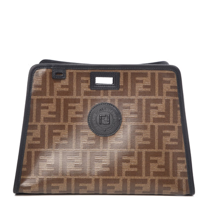 Fendi Glazed Fabric Vitello Century FF 1974 Stamp Patch Mini Peekaboo Defender Cover Mogano Panna Black 1 of 9