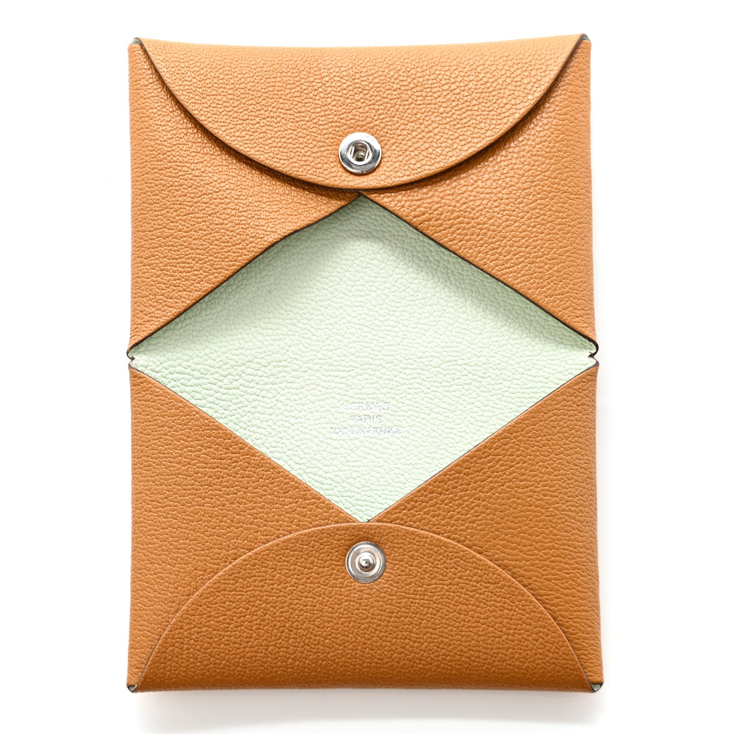 Hermes Chevre Mysore Verso Calvi Card Case Caramel Vert Fizz 5 of 9