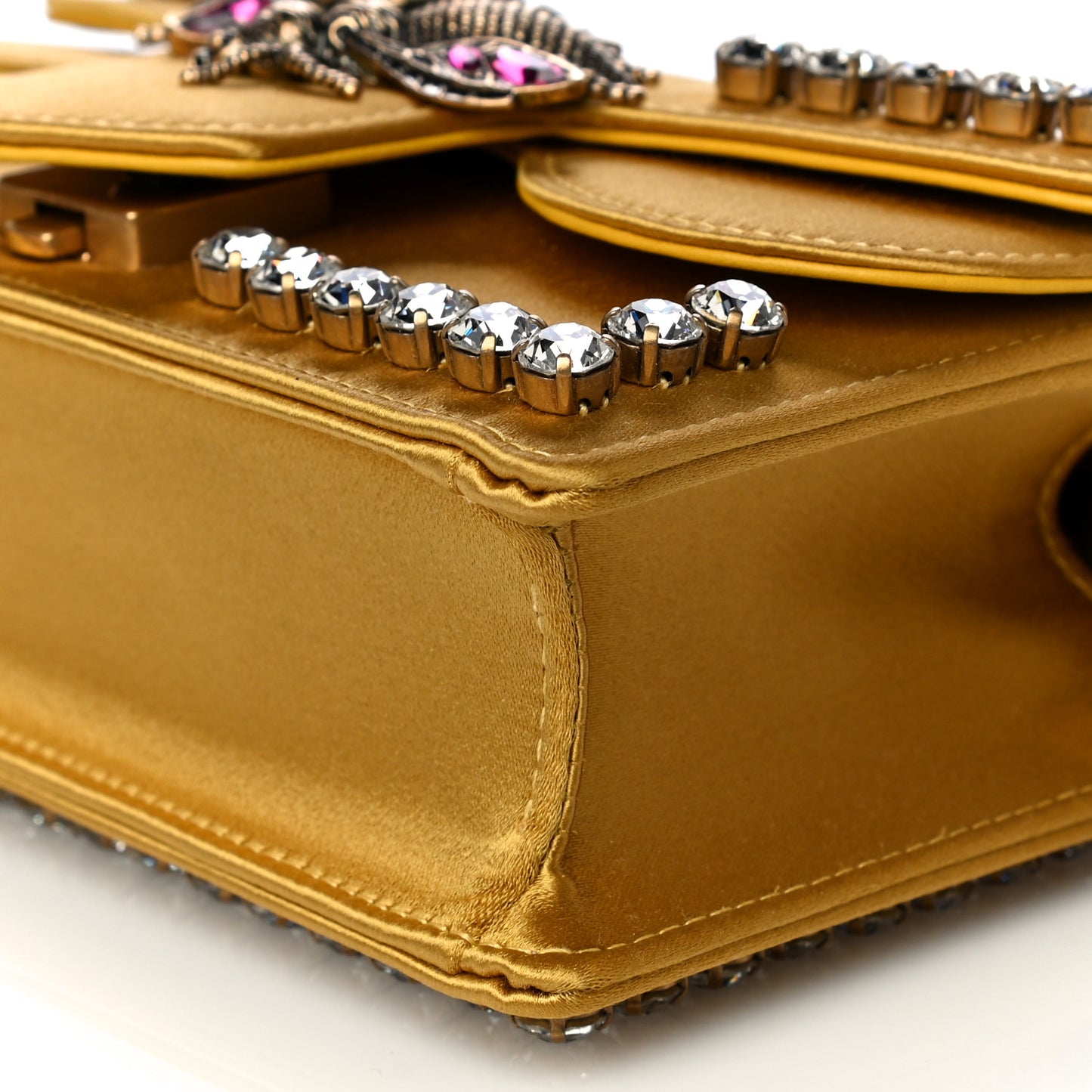 Satin Crystal Mini Bee Broadway Shoulder Bag Gold