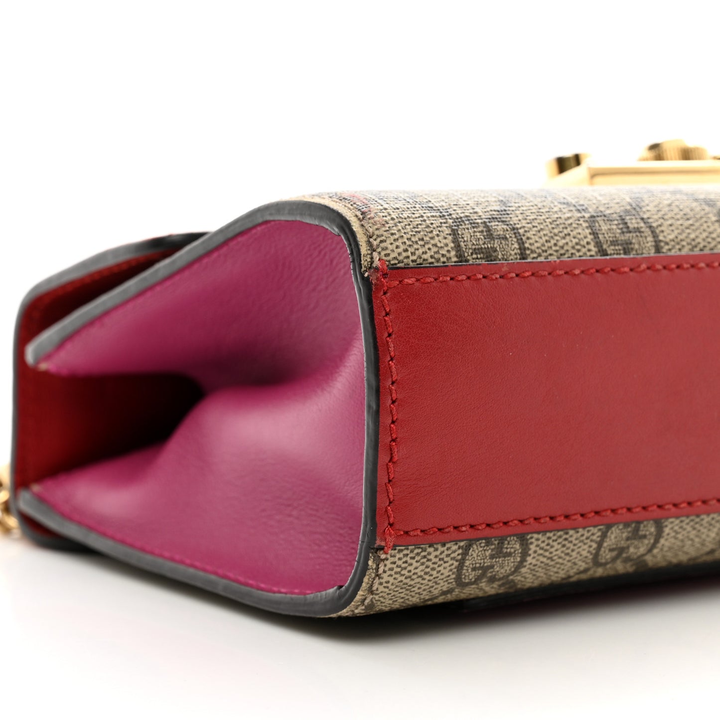 GG Supreme Monogram Calfskin Small Padlock Shoulder Bag Beige Hibiscus Red New Rosette