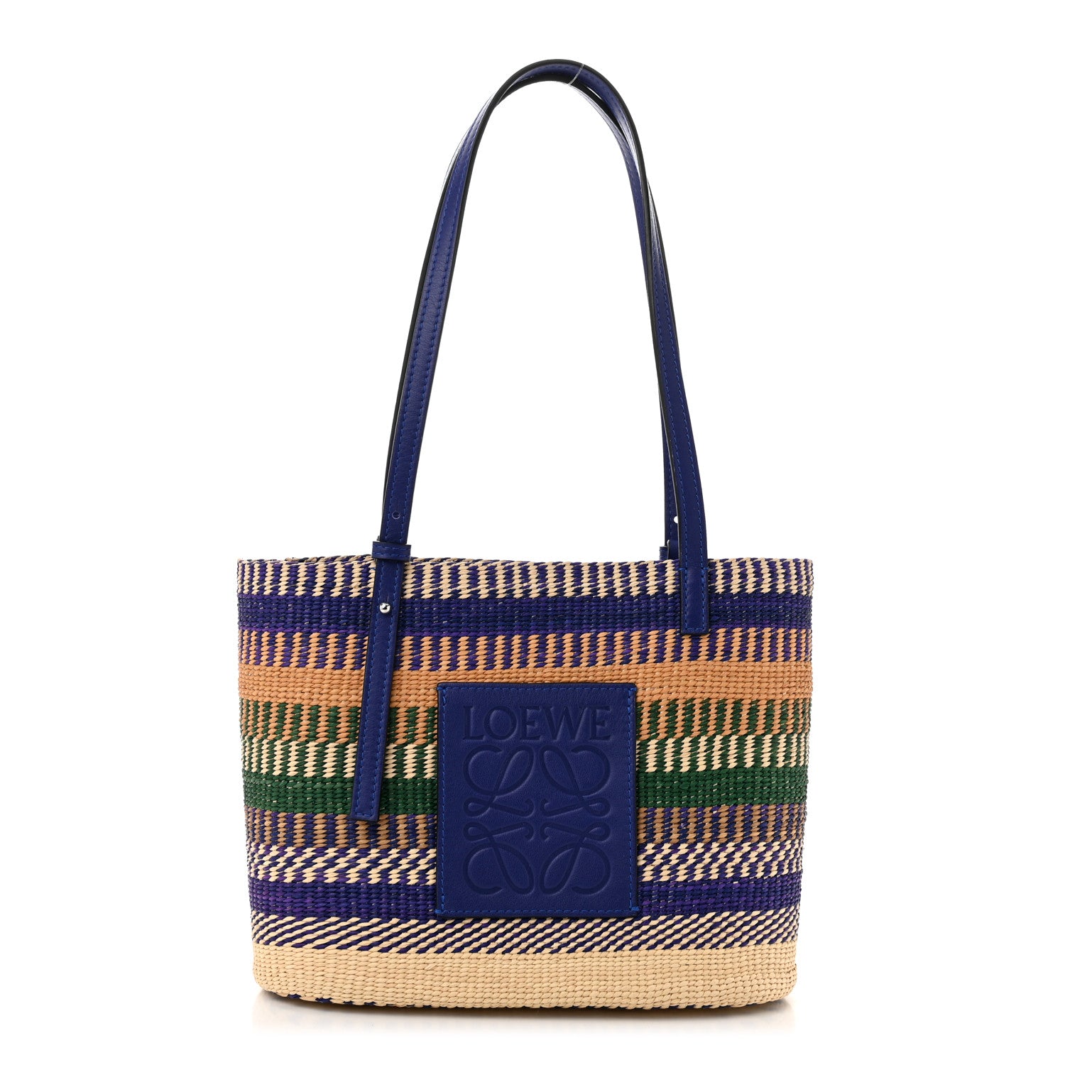 Loewe Raffia Small Square Basket Tote Bag Blue Multicolor 1 of 9