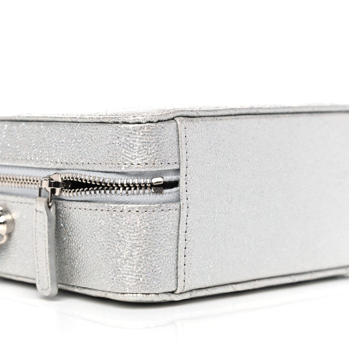 Metallic Caviar Quilted Camera Bag Silver