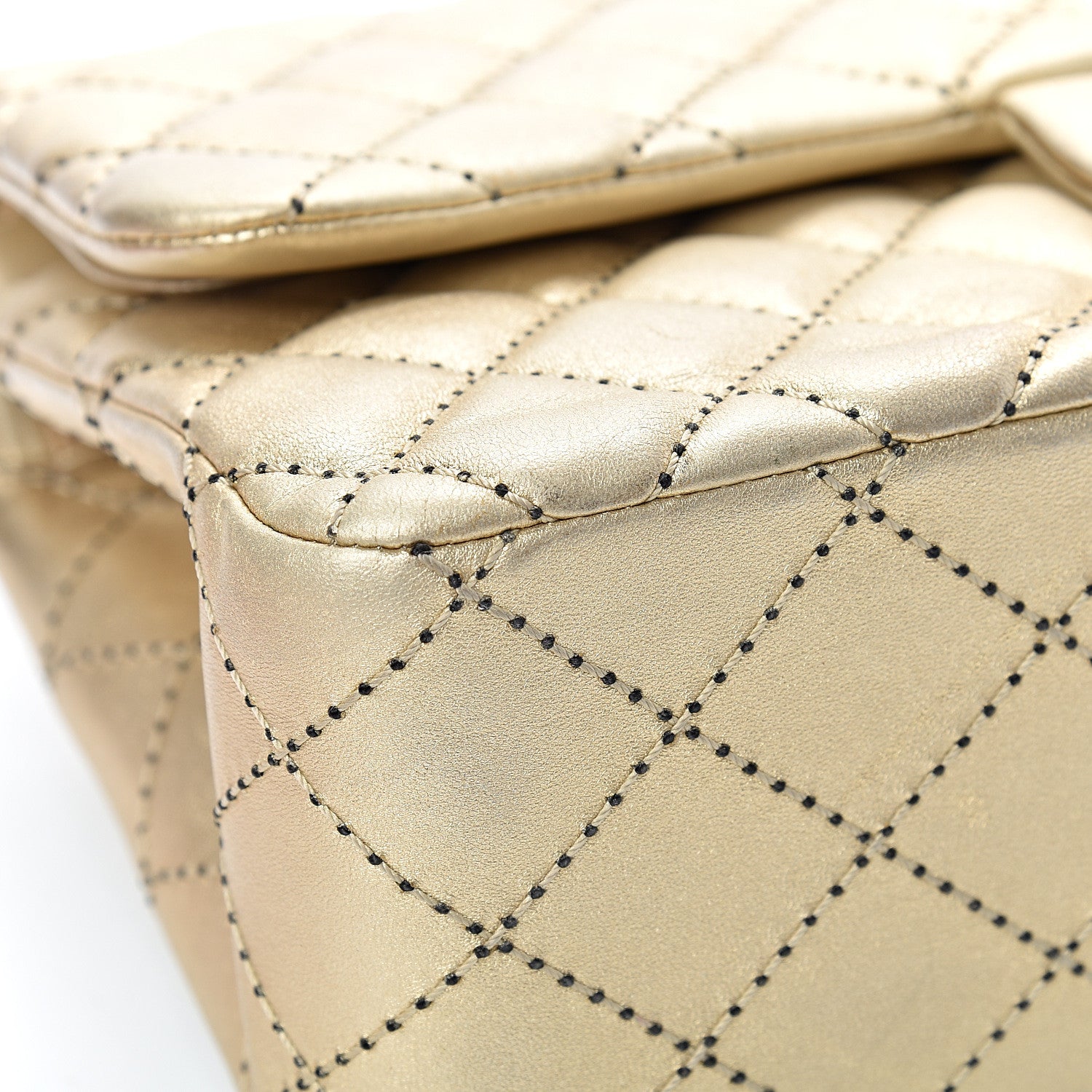 Chanel Metallic Washed Lambskin Quilted Jumbo Double Flap Dark Gold Black 13 of 16