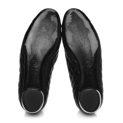 Chanel Lambskin Quilted CC Cap Toe Ballerina Flats 37.5 Black 5 of 11
