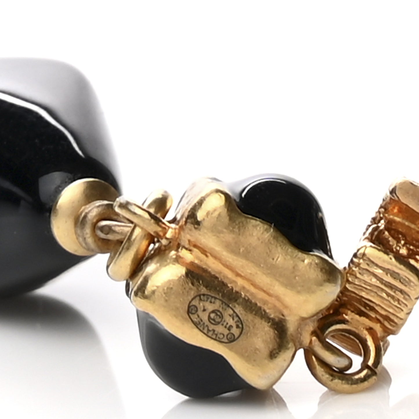 Bead CC Drop Earrings Black Gold