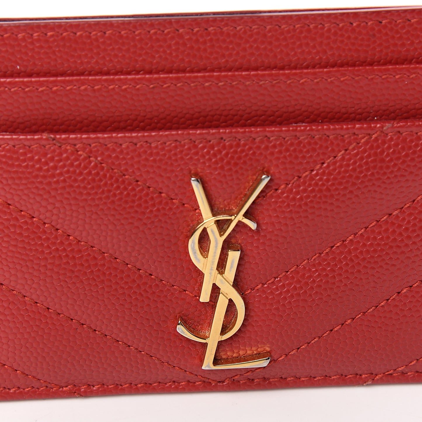 Grain De Poudre Matelasse Chevron Monogram Credit Card Case New Red