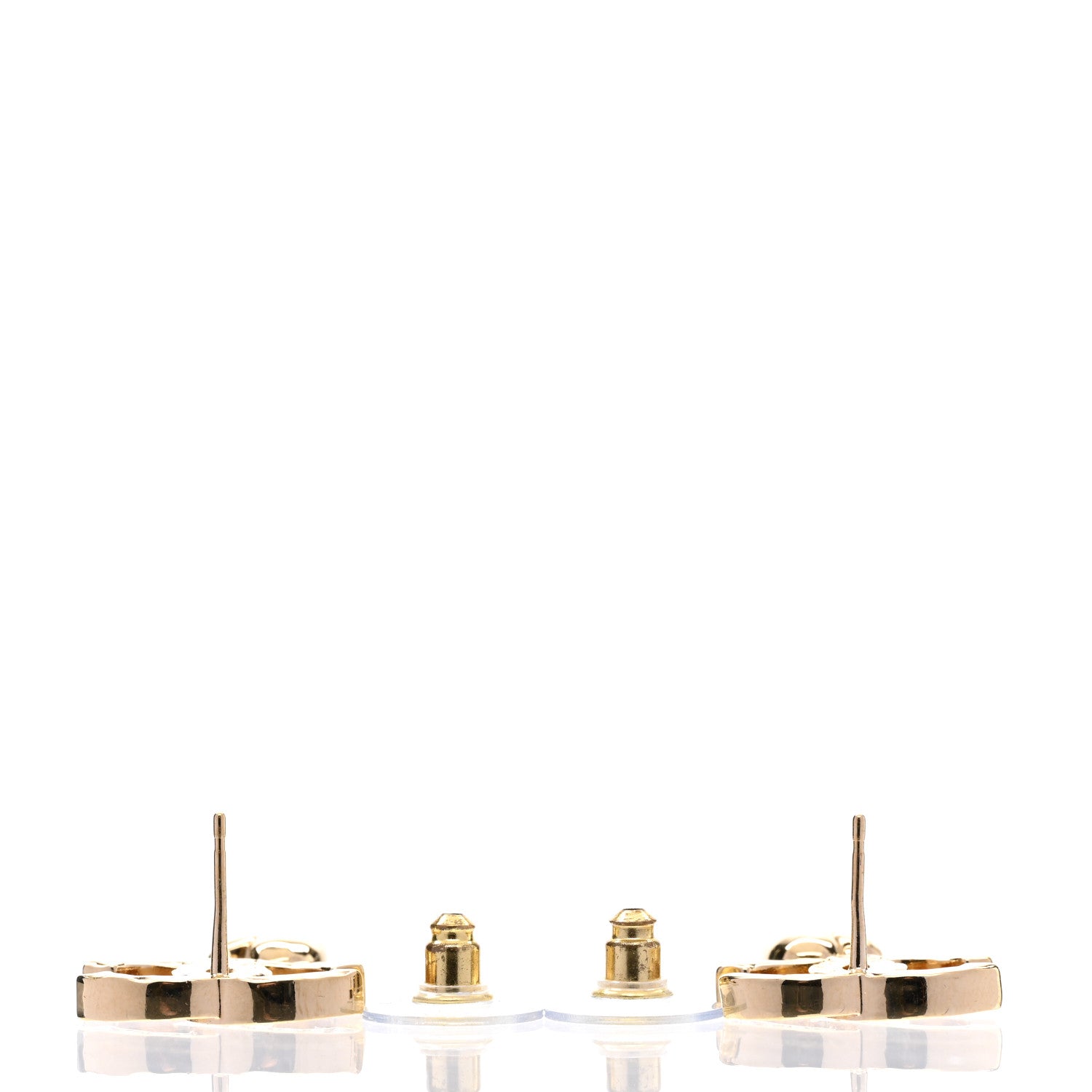 Chanel Metal Crystal CC Heart Drop Earrings Gold 3 of 5