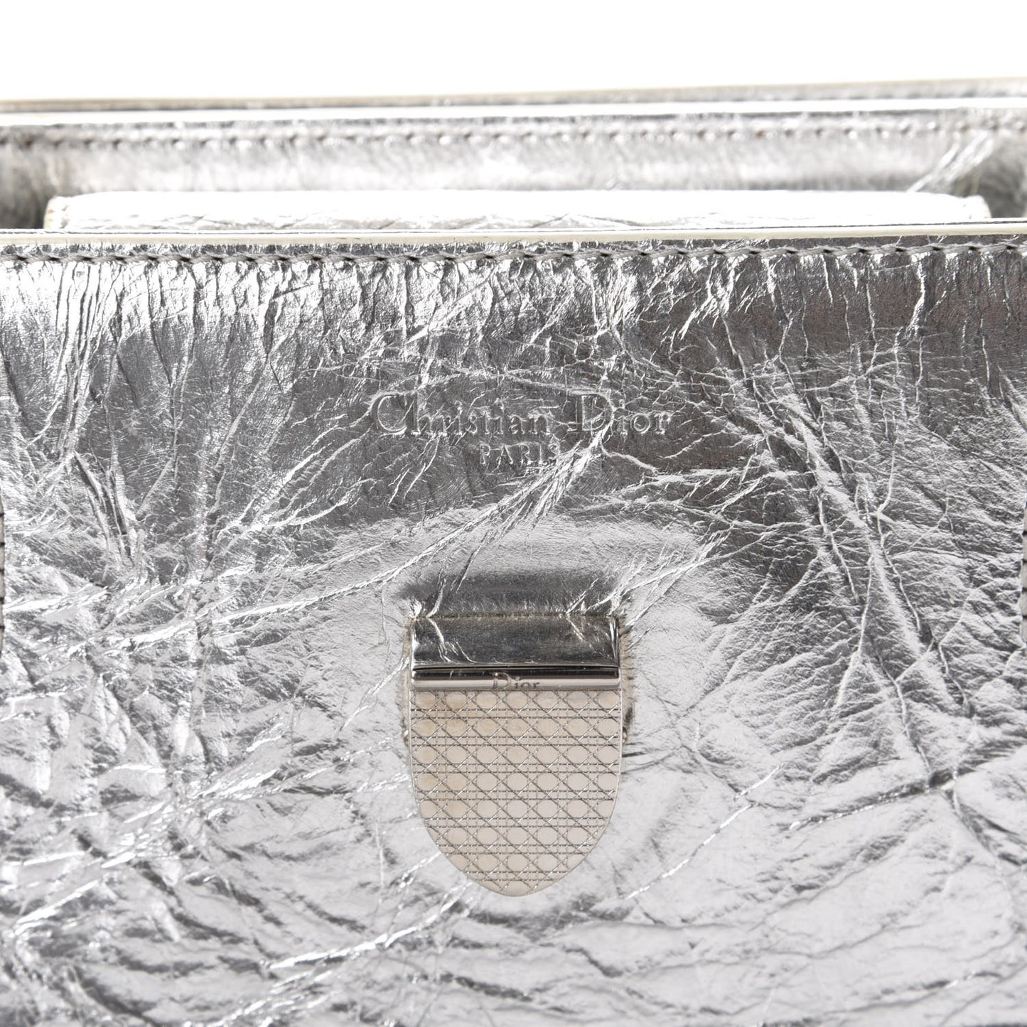 Metallic Calfskin Medium Diorever Flap Silver