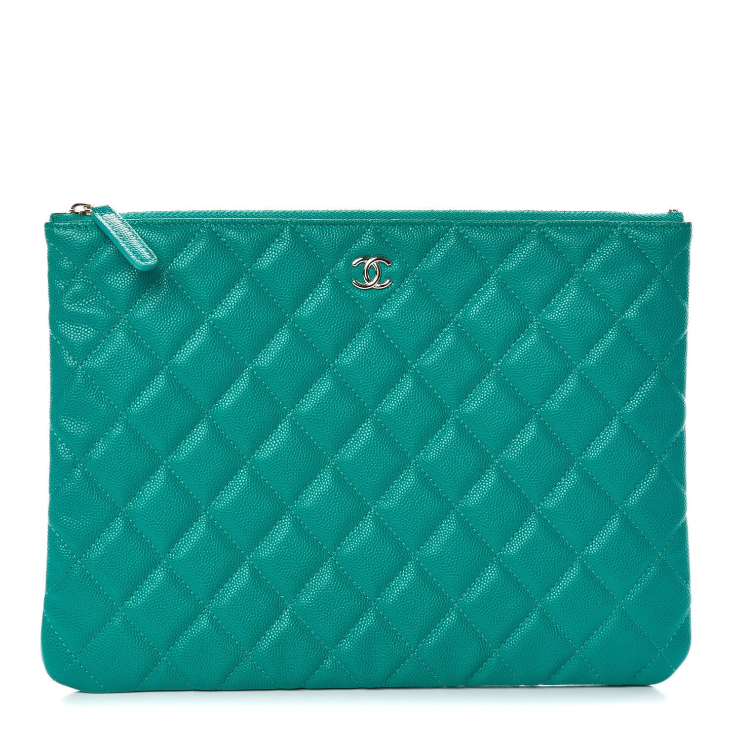 Iridescent Caviar Quilted Medium Cosmetic Case Turquoise