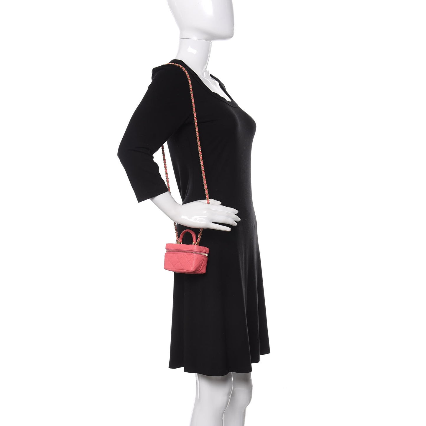 Caviar Quilted Mini Top Handle Vanity With Chain Pink