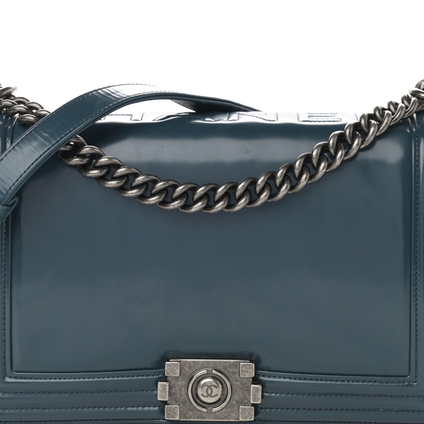 Glazed Calfskin New Medium Boy Flap Blue