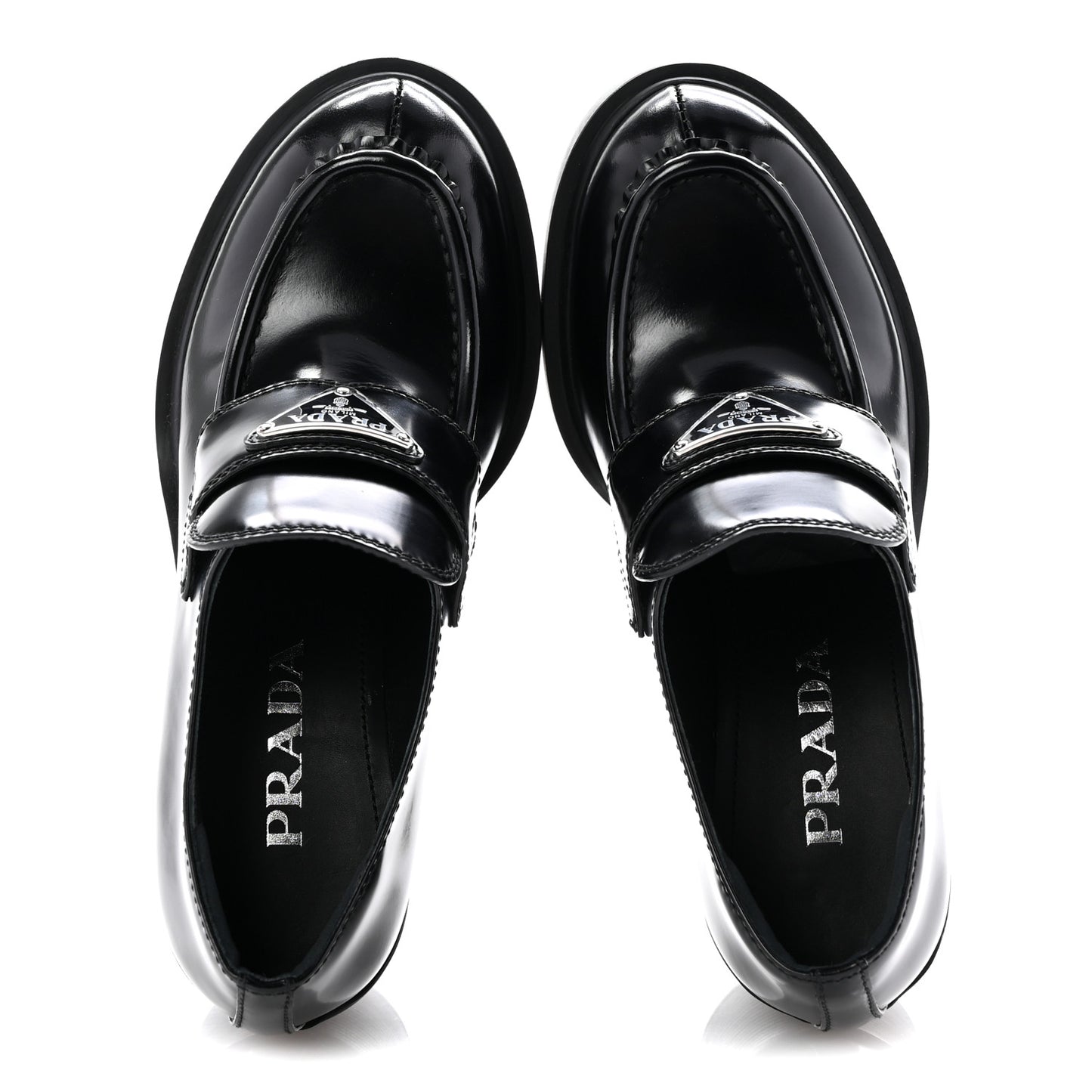 Spazzolato Metal Triangle Logo 85mm Loafers 36 Black