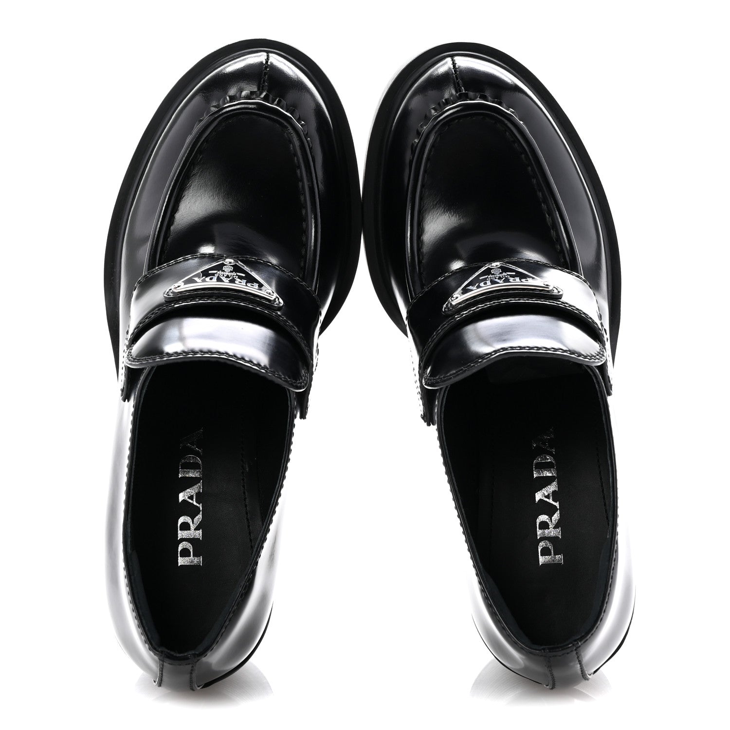 Prada Spazzolato Metal Triangle Logo 85mm Loafers 36 Black 2 of 10