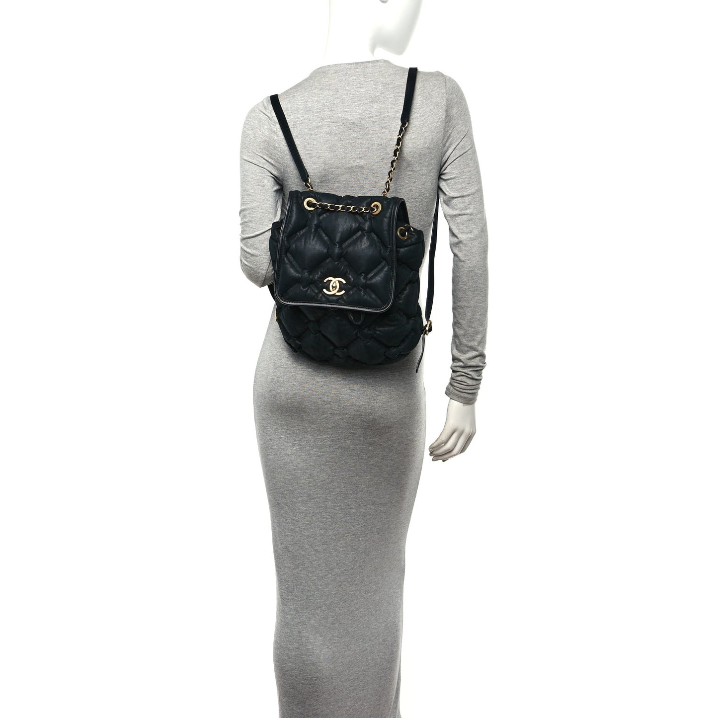 Iridescent Calfskin Quilted Chesterfield Backpack Black