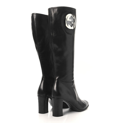 Gucci Calfskin Interlocking G Knee High Boots 9 Black 4 of 7