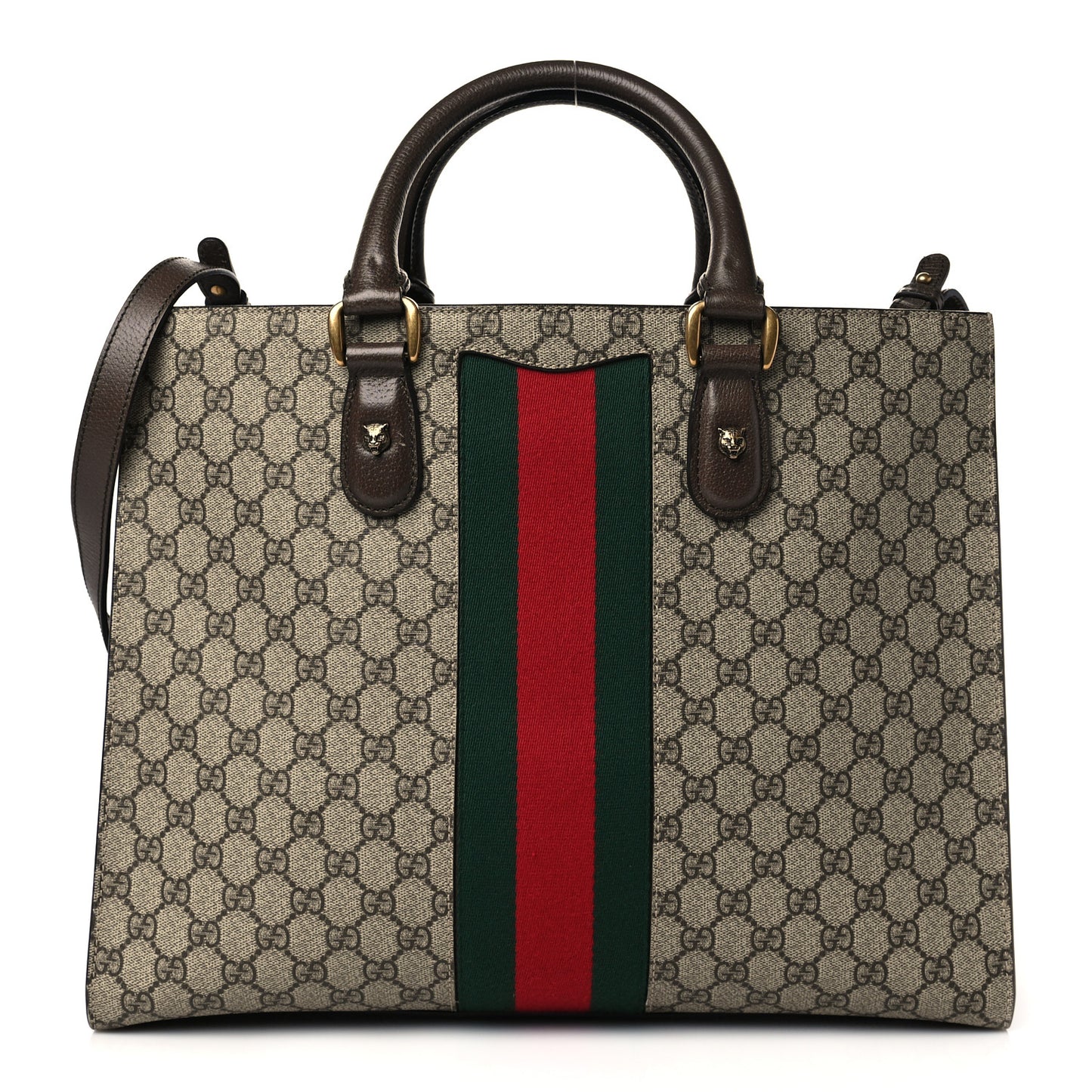 GG Supreme Monogram Web XL Animalier Top Handle Tote Brown