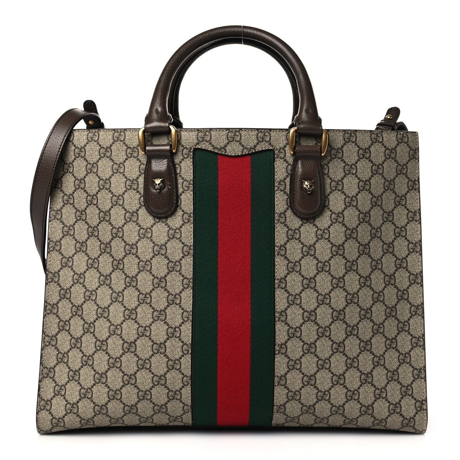 Gucci GG Supreme Monogram Web XL Animalier Top Handle Tote Brown 1 of 10