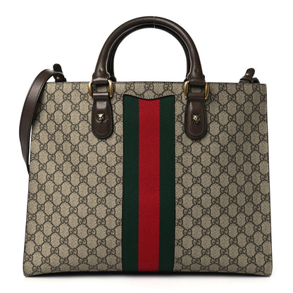 Gucci GG Supreme Monogram Web XL Animalier Top Handle Tote Brown 1 of 10