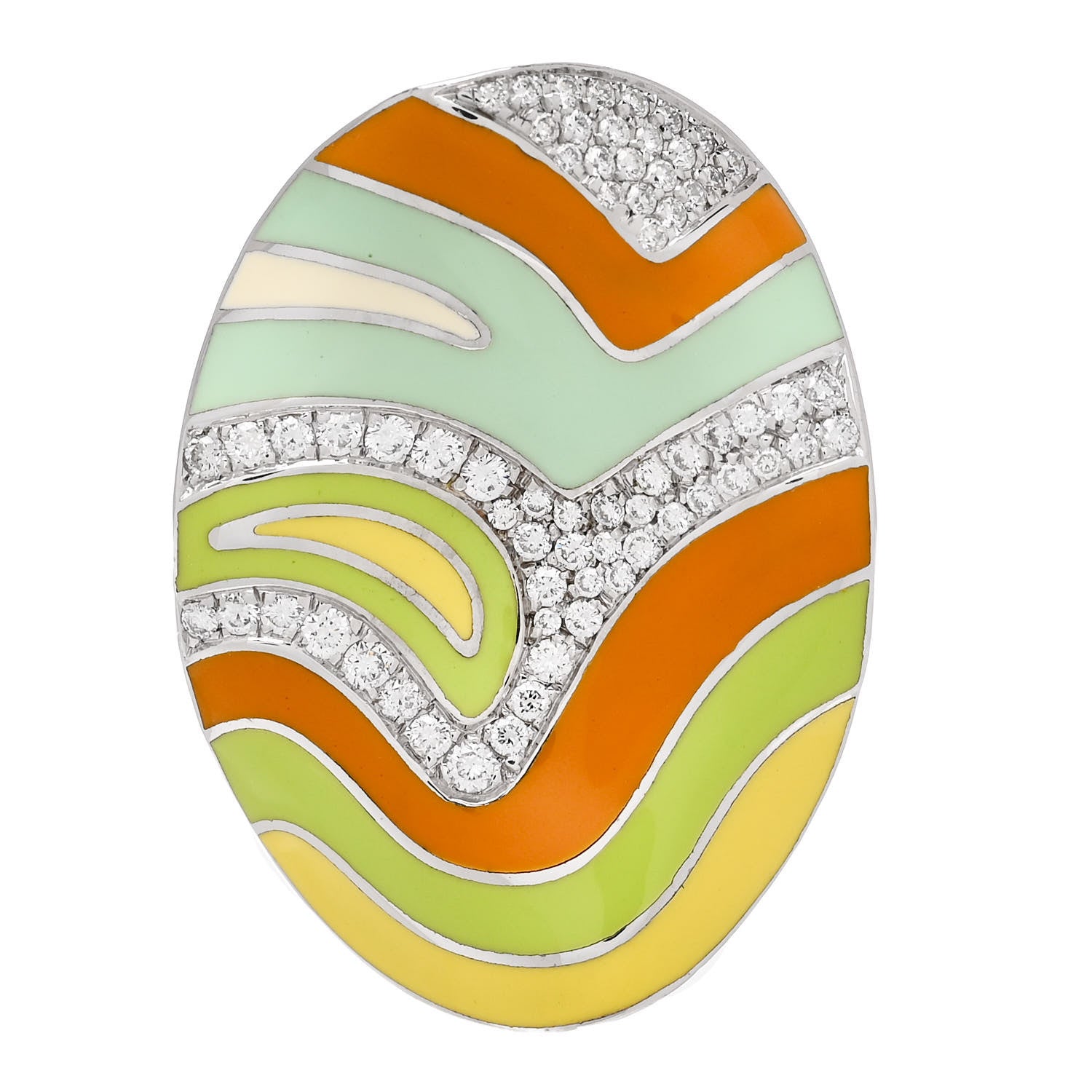 Roberto Coin 18K White Gold Diamond Enamel Ring 53 6.5 Multicolor 1 of 7