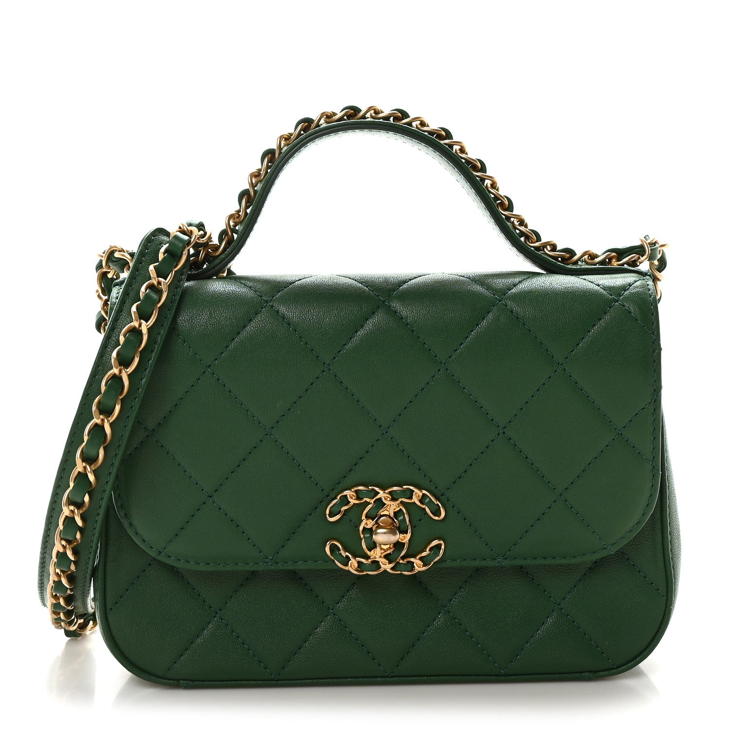 Chanel Lambskin Quilted Small Chain Infinity Top Handle Flap Dark Green 1 of 10
