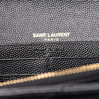 Saint Laurent Grain De Poudre Matelasse Chevron Monogram Flap Wallet Black 7 of 8
