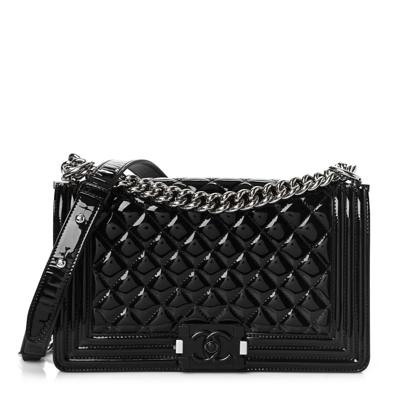 Chanel Patent Calfskin Quilted Medium Plexiglass Boy Flap Black 1 of 10