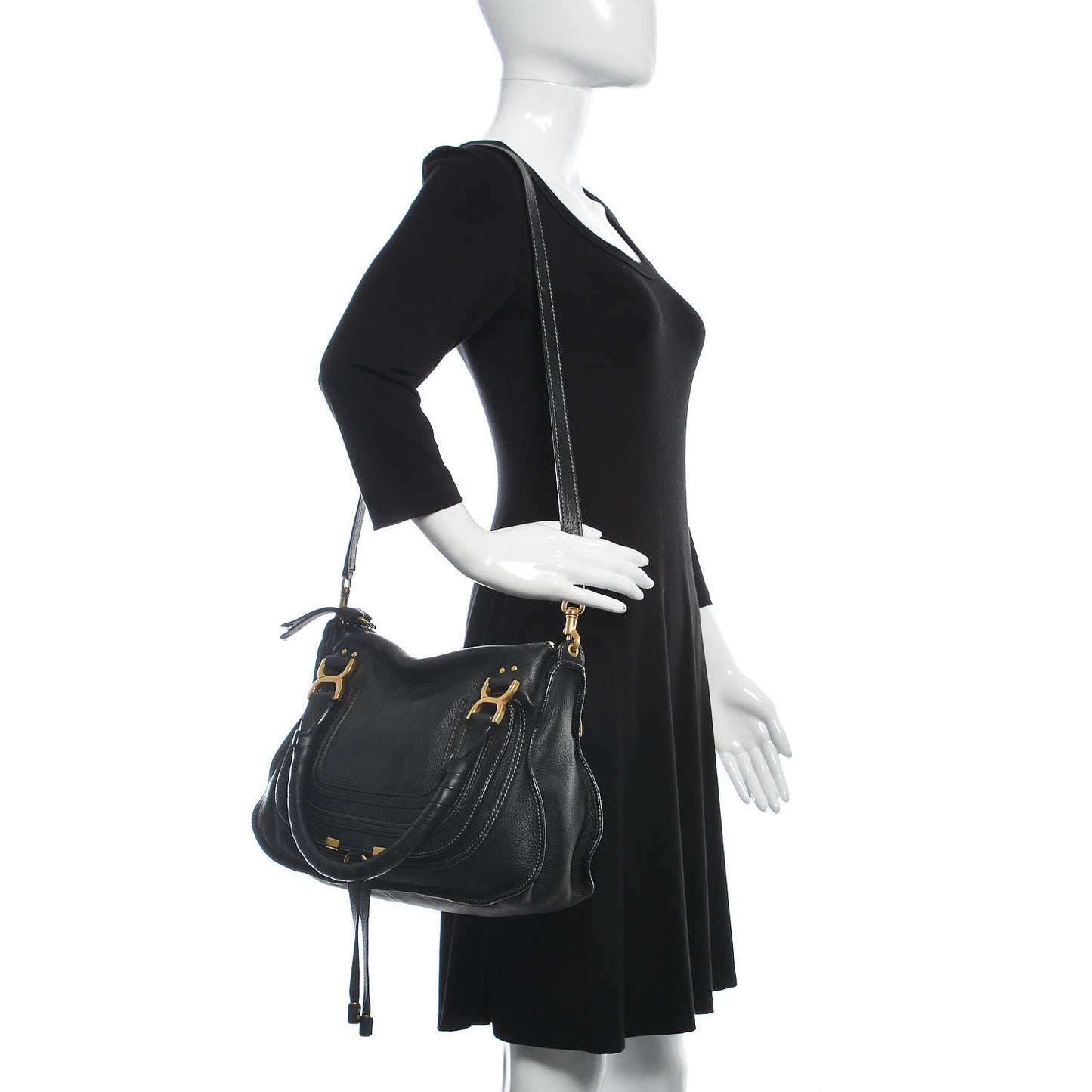 Calfskin Medium Marcie Satchel Black