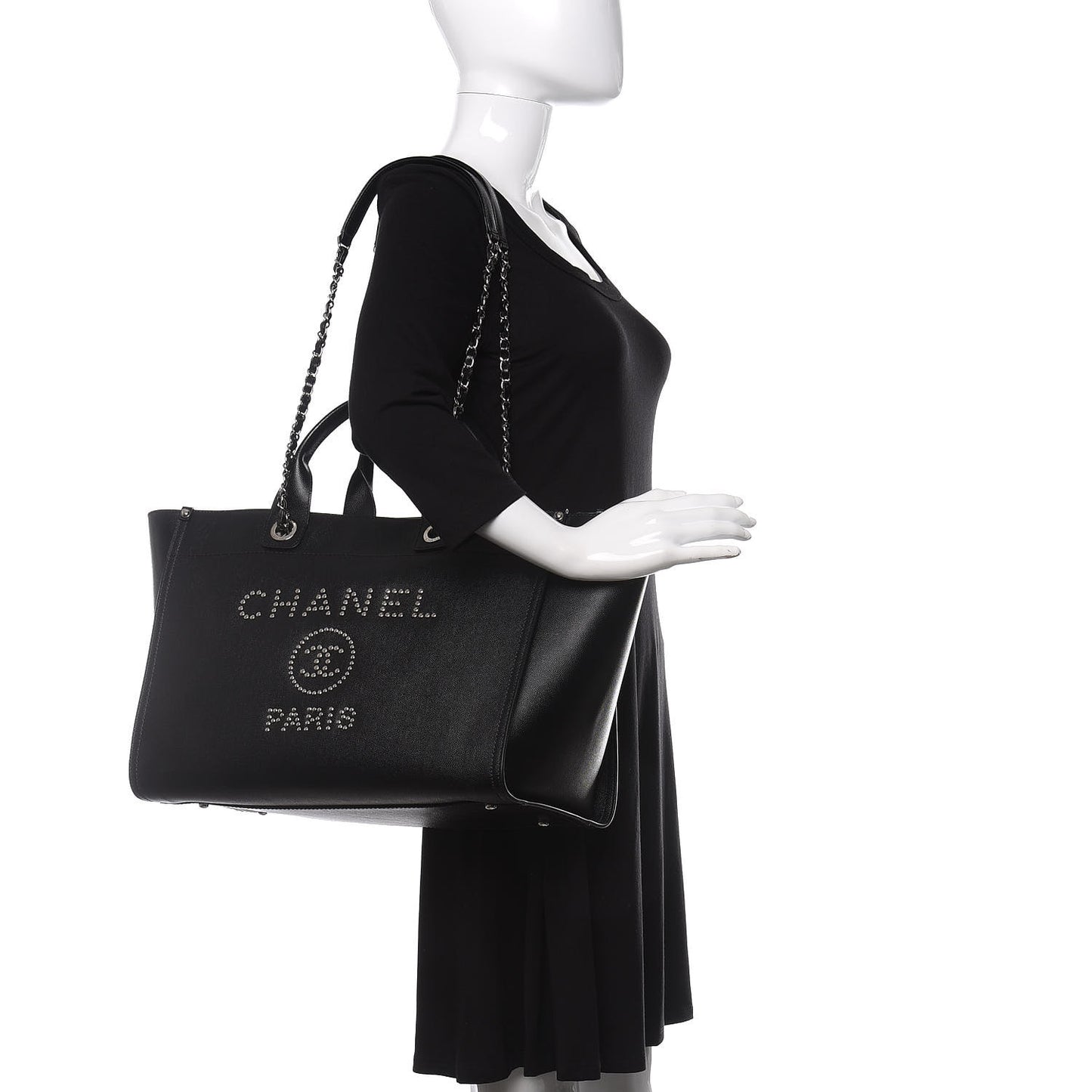 Caviar Large Studded Deauville Tote Black