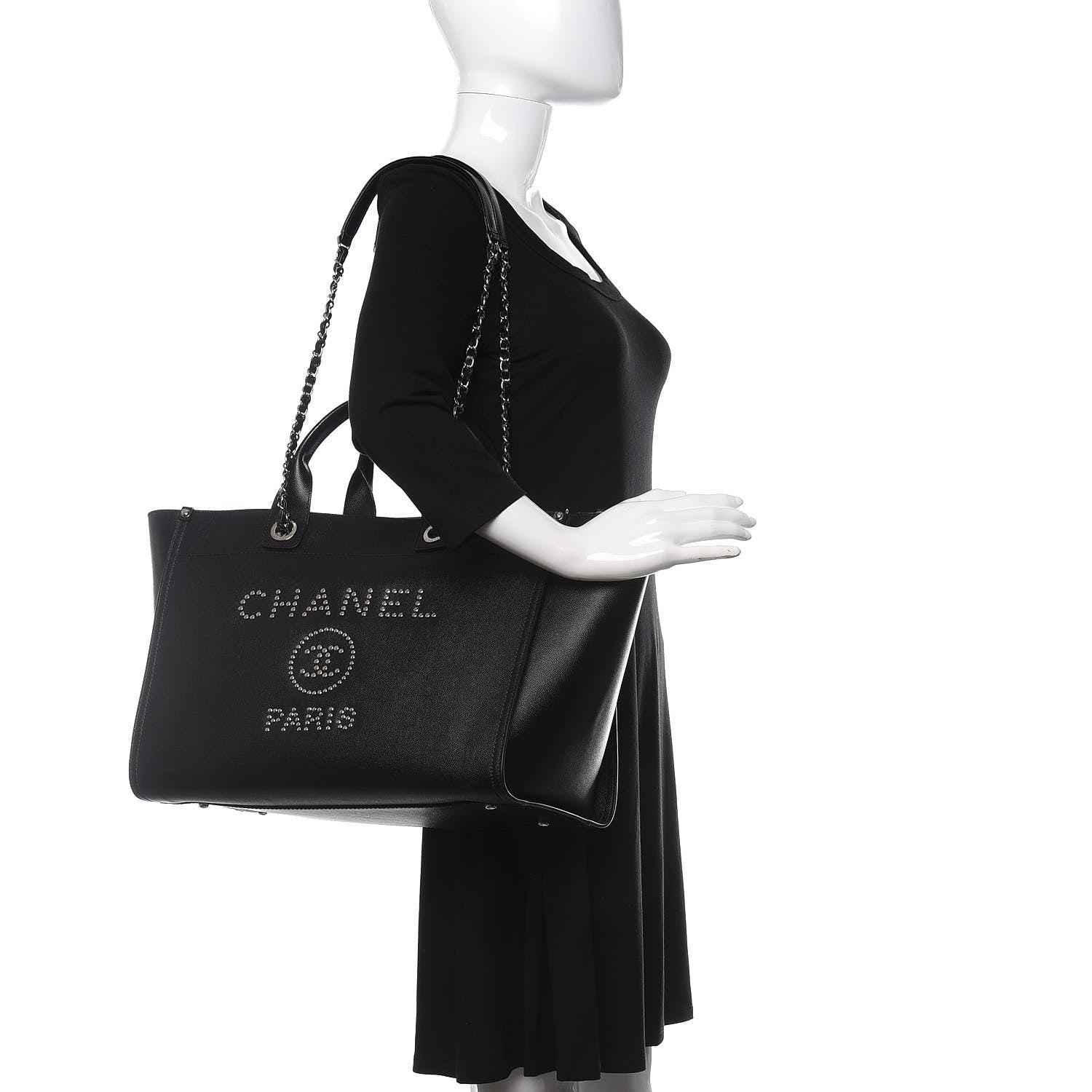 Chanel Caviar Large Studded Deauville Tote Black 2 of 9