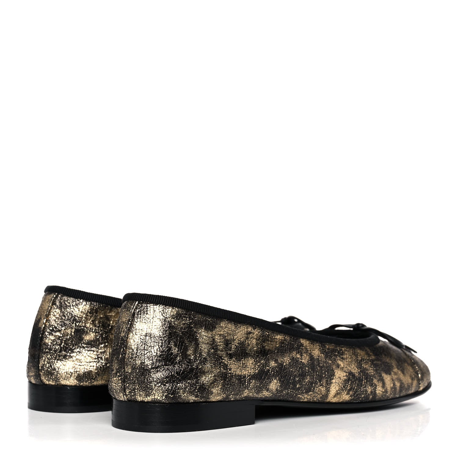 Chanel Laminated Goatskin Cap Toe CC Ballerina Flats 37.5 Gold 4 of 9