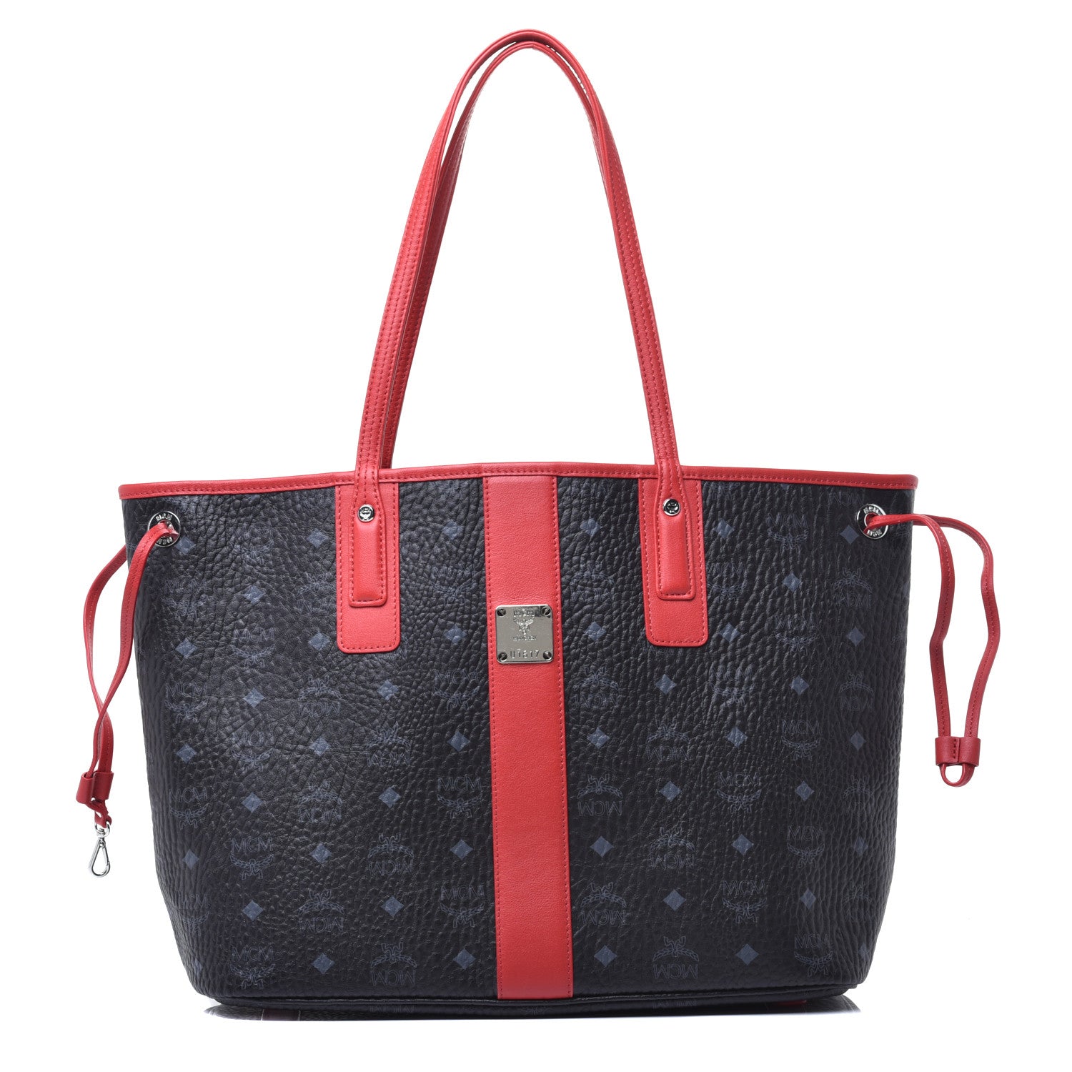 MCM Visetos Medium Liz Reversible Shopper Tote Black Red 1 of 14
