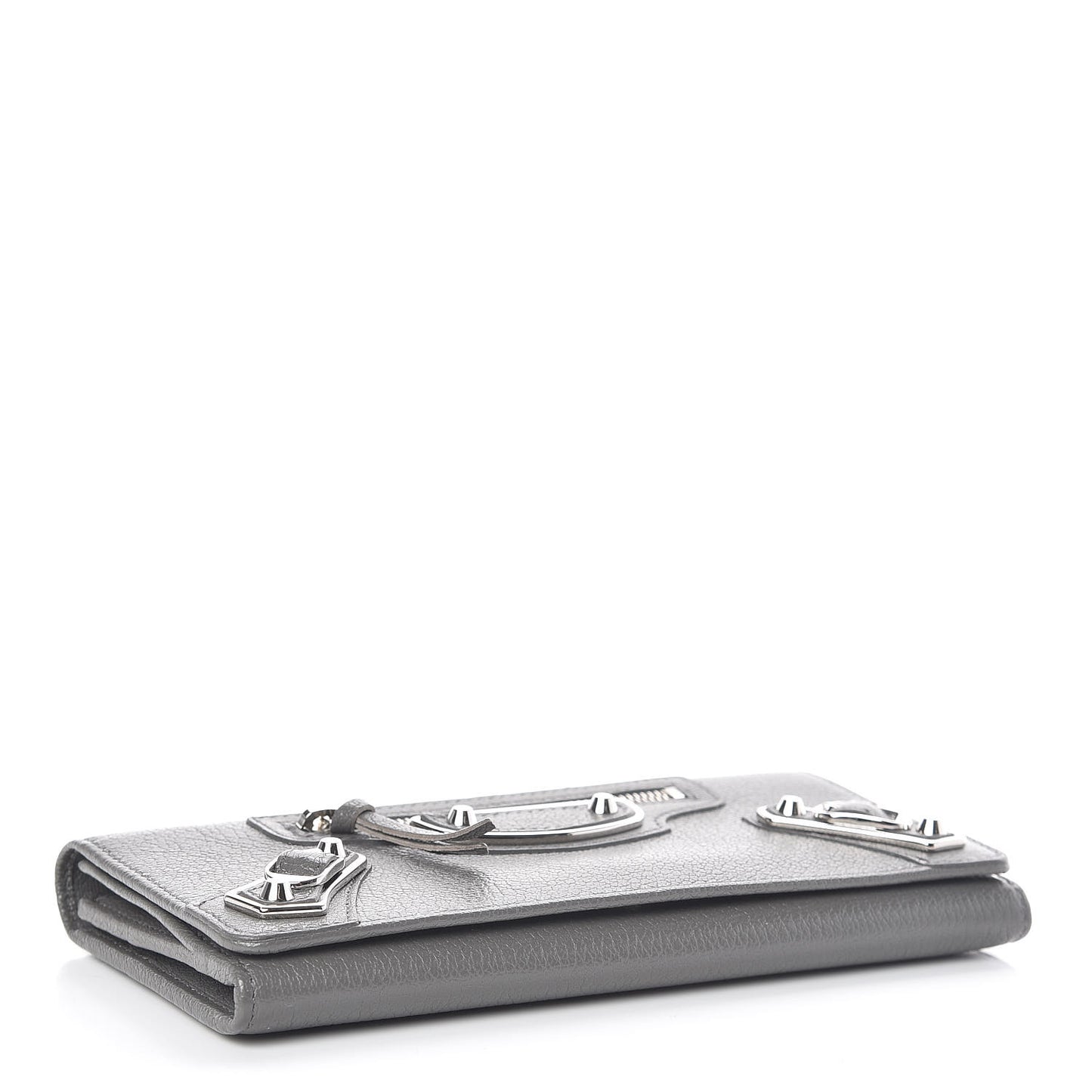 Chevre Silver Metallic Edge Hardware Money Wallet Gris Acier