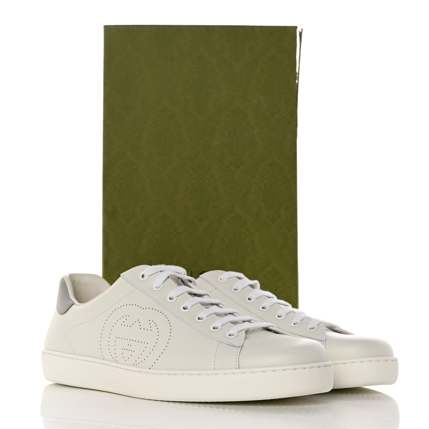 Calfskin Interlocking G Perforated Mens Ace Sneakers 11.5 White Grey Sky
