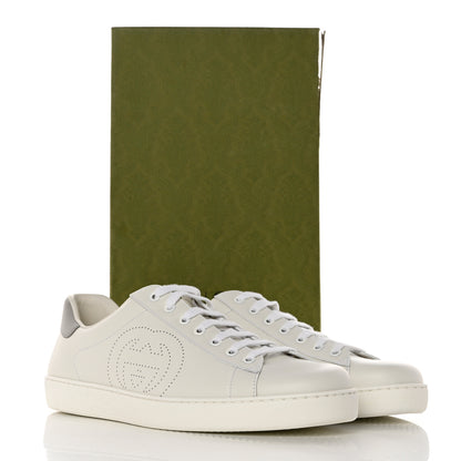 Gucci Calfskin Interlocking G Perforated Mens Ace Sneakers 11.5 White Grey Sky 9 of 9