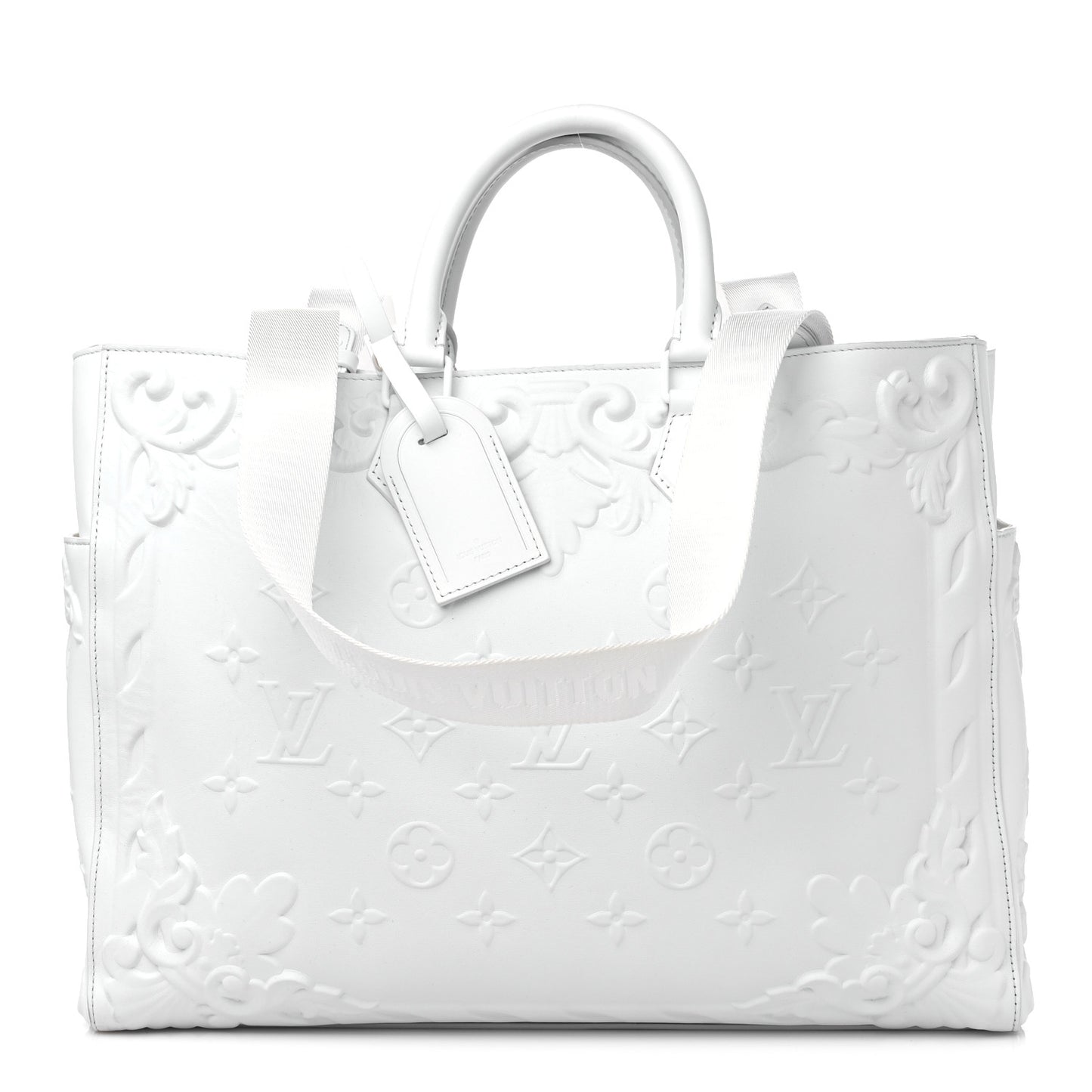 Calfskin LV Ornament Sac Plat 24H Optic White